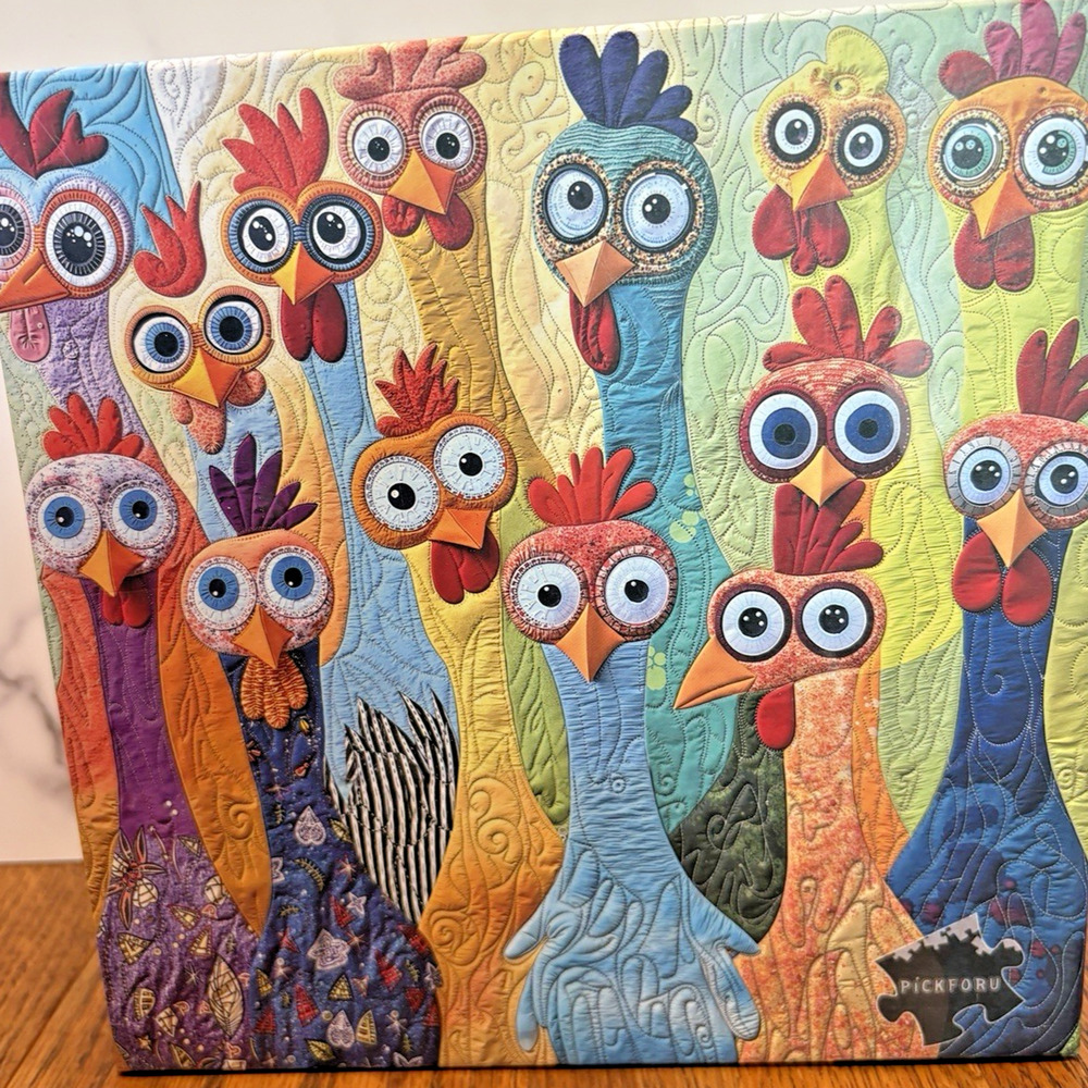 PICKFORU Jigsaw Puzzle 1000 pcs Colorful Quilted Happy Little Chickens PT-275
